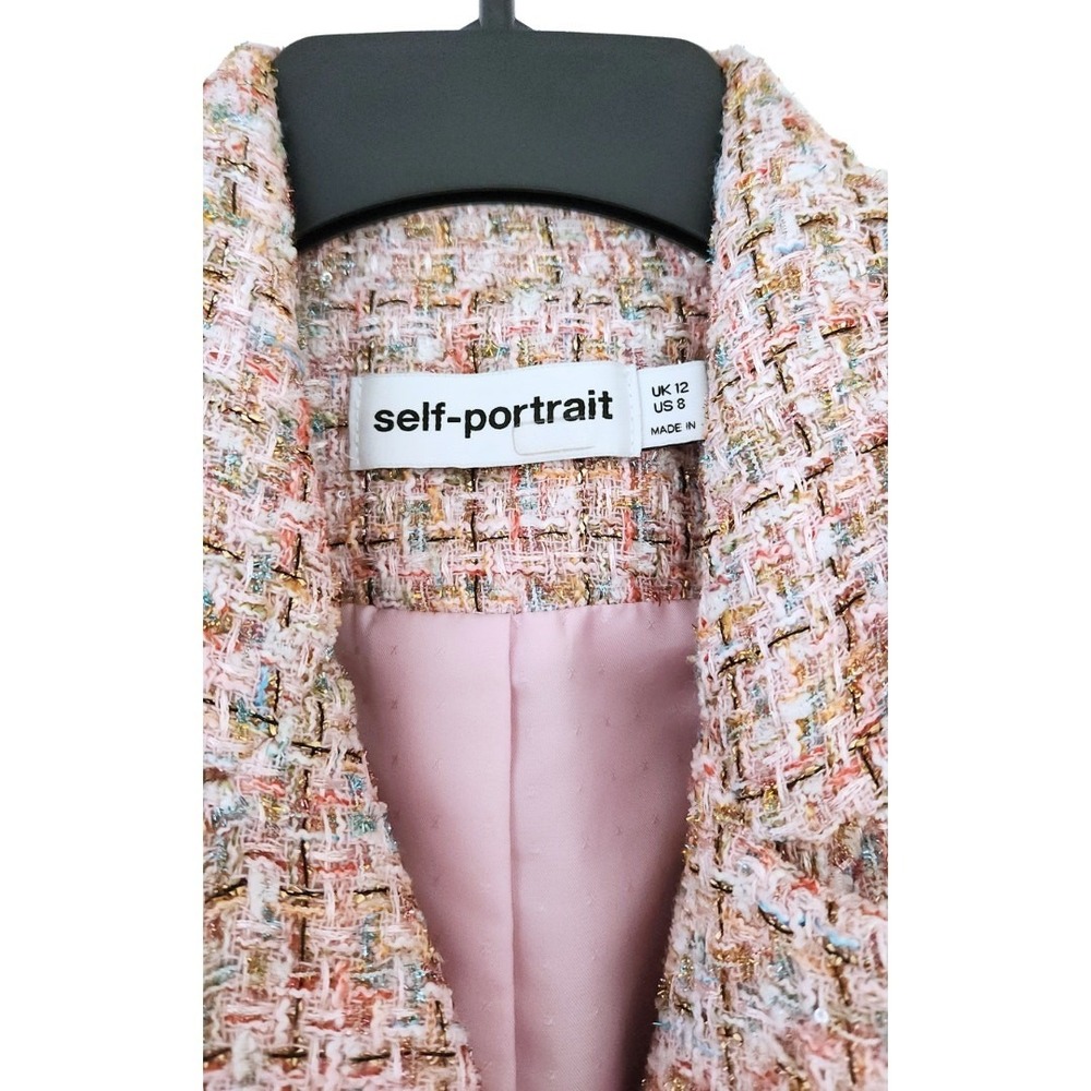 Self-Portrait Tweed Boucle Mini Dress Pink Gold Sequin Long Sleeve Suit Blazer 8 - Picture 12 of 12